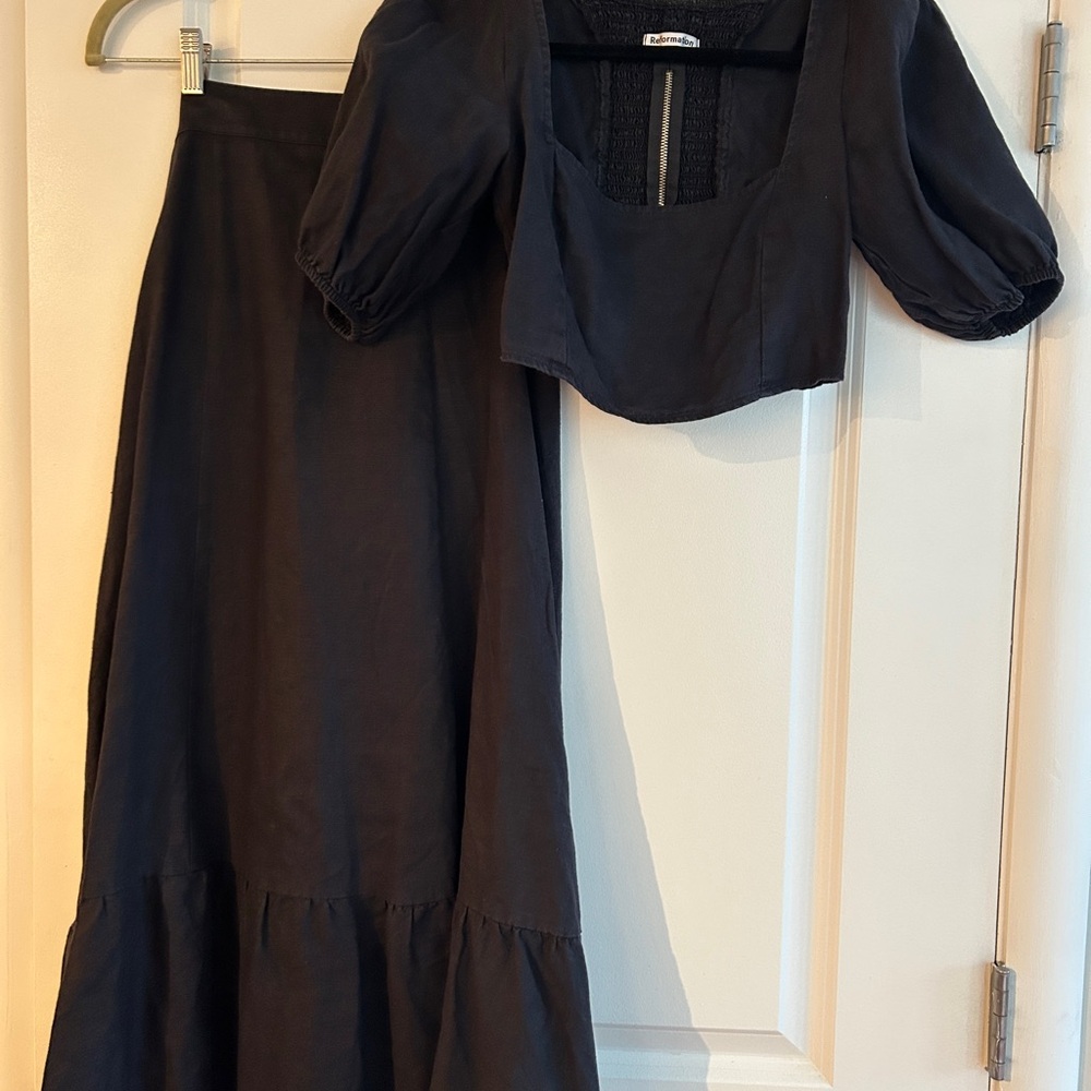 Black Puff Sleeve Top and Skirt Set